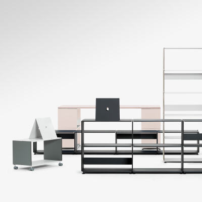 Eine Gruppe von modularen Plusminus-Regalen, designed by Daniel Lorch für Faust Linoleum