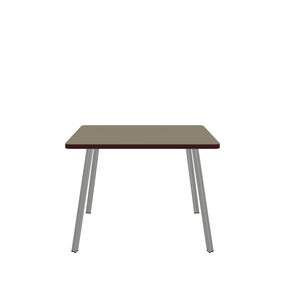 BEAM Tisch - Form Eckig - Länge 100,00 cm - Tiefe 100,00 cm - Radius 4,00 cm - Stärke 3 cm - Oberseite Linoleum, 4011 Taupe - Kern Stäbchenplatte - Kante Linoleum, 4154 Burgundy - Kantenschräge 90° / BEAM Tischbeine - Material und Farbe Aluminium, matt eloxiert - Profilgröße Klein - Höhe 71 cm - Set 4 Tischbeine