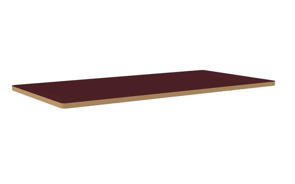 Tischplatte - Form Eckig - Länge 160,00 cm - Tiefe 80,00 cm - Radius 2,60 cm - Stärke 3 cm - Oberseite Linoleum, 4154 Burgundy - Kern Stäbchenplatte - Kante Linoleum, 4001 Clay - Kantenschräge 90°
