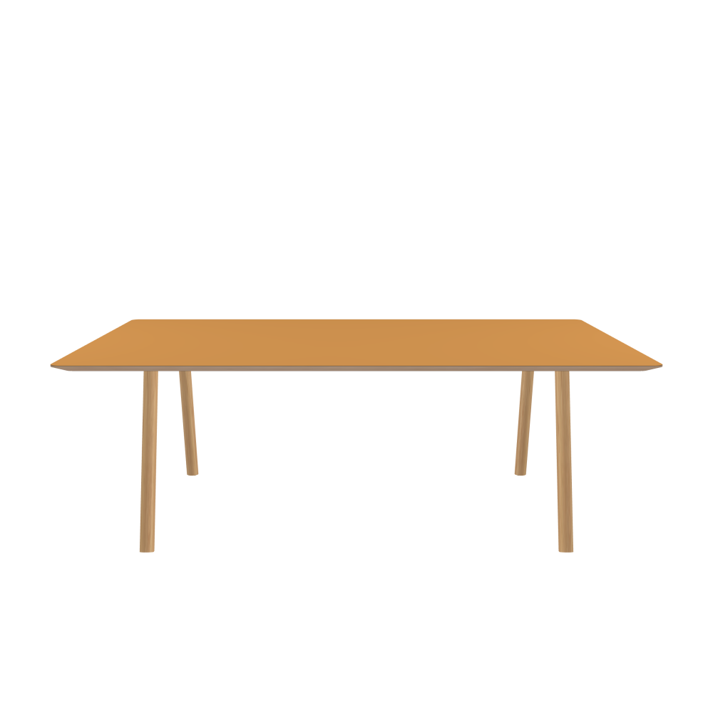 DIN PLUS Tisch - Form Eckig - Länge 220,00 cm - Tiefe 140,00 cm - Radius 4,00 cm - Stärke 2,6 cm - Freiformfläche 1.00000000 - Oberseite Linoleum, 4002 Leather - Kern Multiplex Birke - Kantenschräge 25° / DIN PLUS Tischgestell - Materialien und Farben Holz, Eiche, matt geölt - Länge 166 cm - Breite L - Tischbeinprofil Rund - Set 2 Stück