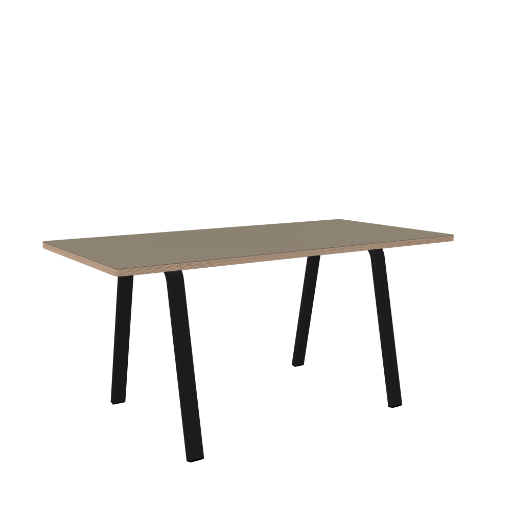 DIN Tisch - Form Eckig - Länge 160,00 cm - Tiefe 80,00 cm - Radius 2,60 cm - Stärke 2,6 cm - Freiformfläche 1.00000000 - Oberseite Linoleum, 4011 Taupe - Kern Multiplex Birke - Kantenschräge 90° / DIN Tischgestell - Materialien und Farben Pulverbeschichteter Stahl, Jet Black (RAL 9005) - Breite S - Set 2 Stück