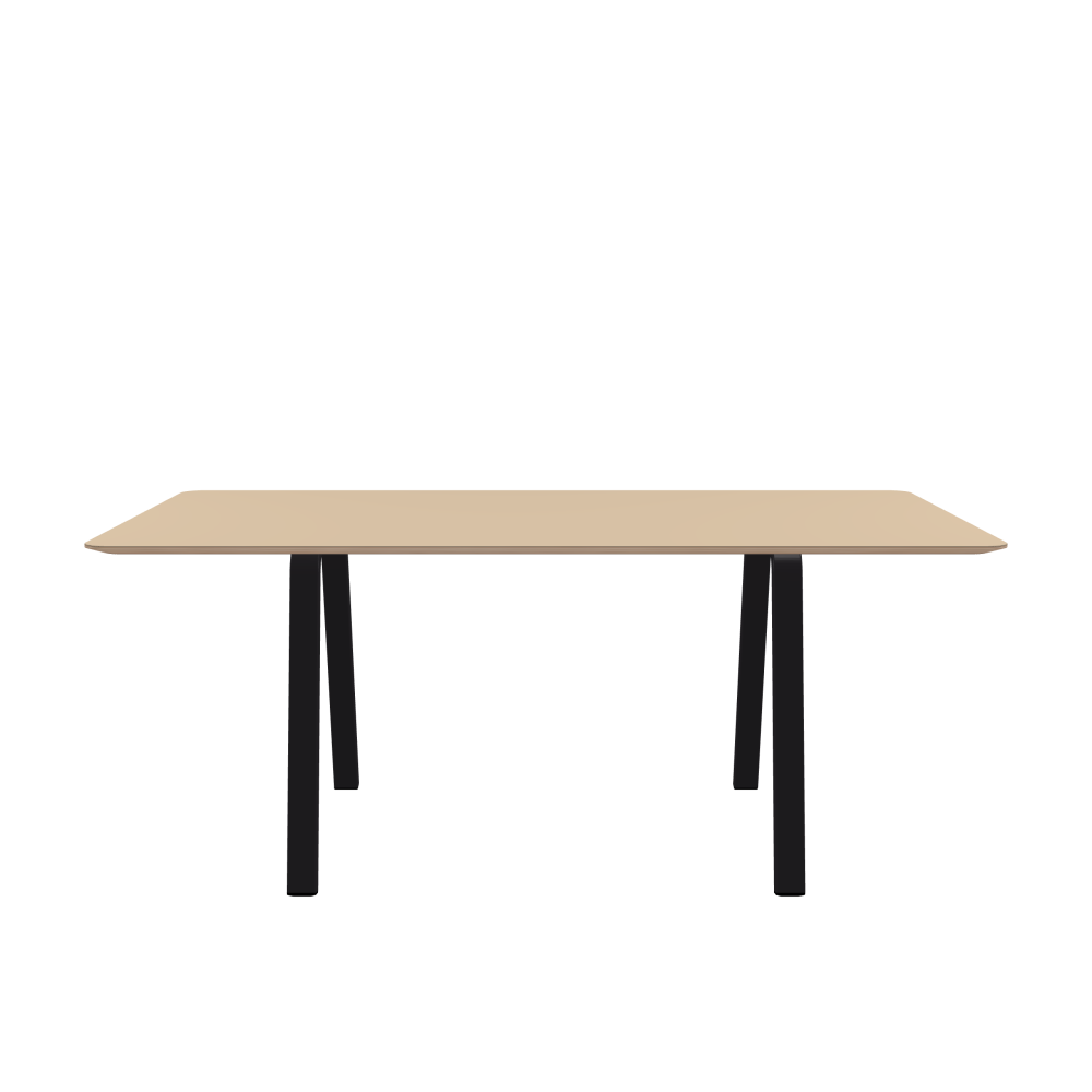 DIN Tisch - Form Eckig - Länge 180,00 cm - Tiefe 90,00 cm - Radius 5,00 cm - Stärke 2 cm - Freiformfläche 1.00000000 - Oberseite Linoleum, 4007 Macadamia - Kern Multiplex Birke - Kantenschräge 25° / DIN Tischgestell - Materialien und Farben Pulverbeschichteter Stahl, Jet Black (RAL 9005) - Breite S - Set 2 Stück