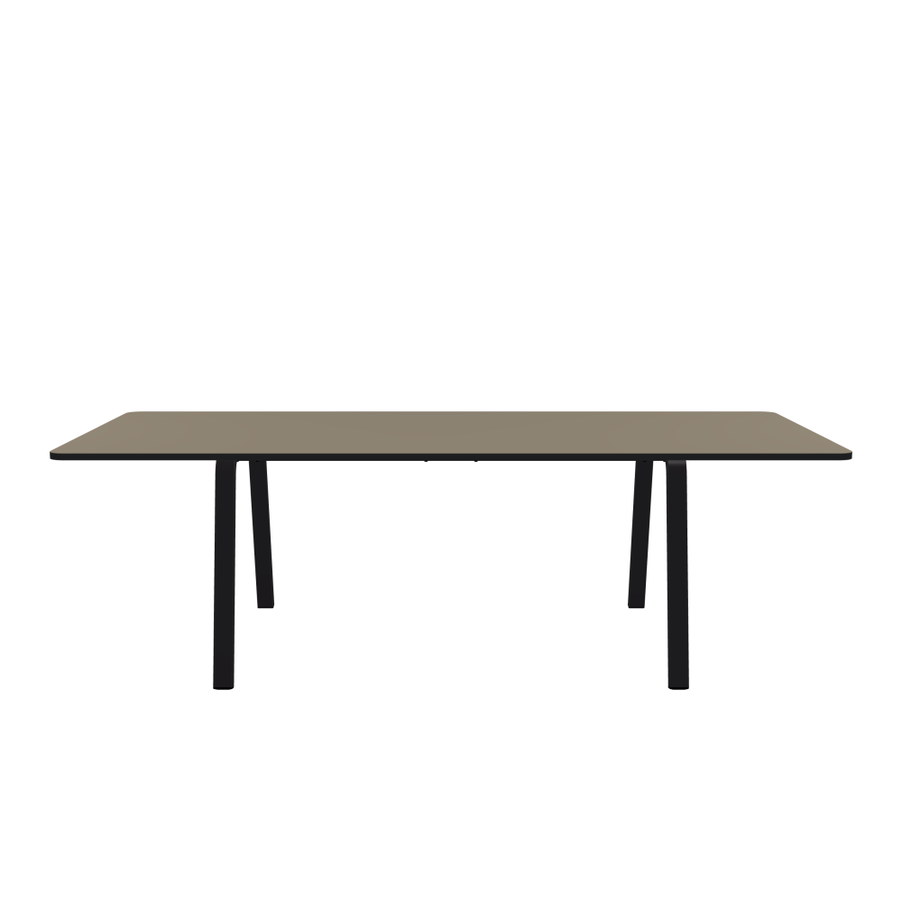 DIN Tisch - Form Eckig - Länge 240,00 cm - Tiefe 100,00 cm - Radius 5,00 cm - Stärke 2,1 cm - Freiformfläche 1.00000000 - Oberseite Linoleum, 4011 Taupe - Kern MDF - Kante MDF, Schwarz - Kantenschräge 90° / DIN Tischgestell - Materialien und Farben Pulverbeschichteter Stahl, Jet Black (RAL 9005) - Breite M - Set 2 Stück