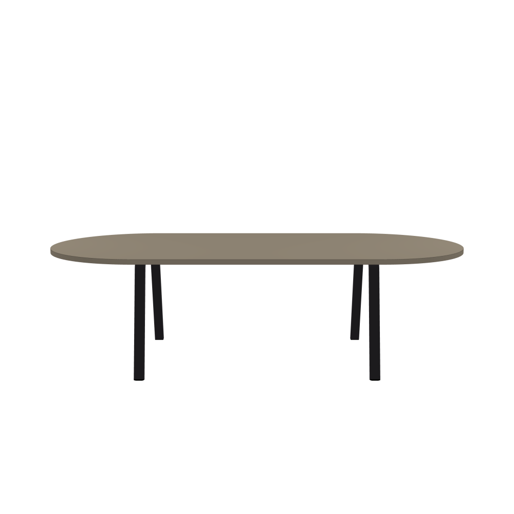 DIN Tisch - Form Eckig - Länge 260,00 cm - Tiefe 120,00 cm - Radius 60,00 cm - Stärke 3 cm - Freiformfläche 1.00000000 - Oberseite Linoleum, 4011 Taupe - Kern Stäbchenplatte - Kante Linoleum, 4011 Taupe - Kantenschräge 90° / DIN Tischgestell - Materialien und Farben Pulverbeschichteter Stahl, Jet Black (RAL 9005) - Breite M - Set 2 Stück