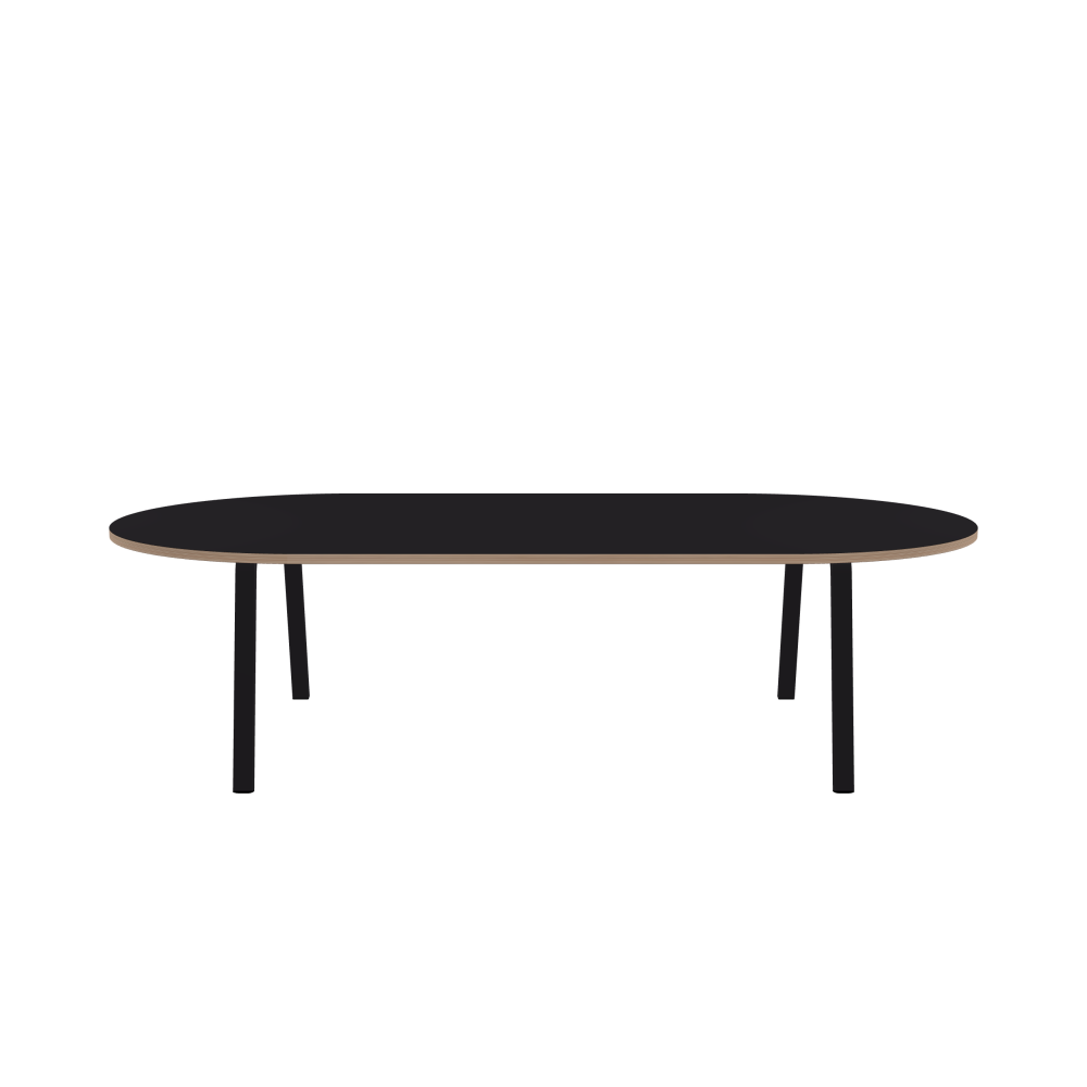 DIN Tisch - Form Eckig - Länge 280,00 cm - Tiefe 140,00 cm - Radius 70,00 cm - Stärke 3 cm - Freiformfläche 1.00000000 - Oberseite Linoleum, 4166 Charcoal - Kern Stäbchenplatte - Kante Multiplex - Kantenschräge 90° / DIN Tischgestell - Materialien und Farben Pulverbeschichteter Stahl, Jet Black (RAL 9005) - Breite L - Set 2 Stück