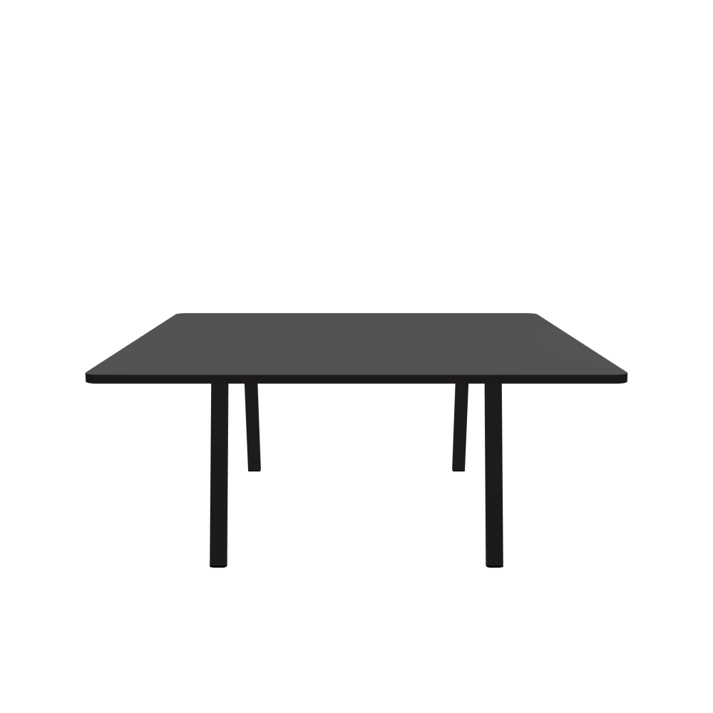 DIN Tisch - Form Eckig - Länge 180,00 cm - Tiefe 180,00 cm - Radius 5,00 cm - Stärke 3 cm - Freiformfläche 1.00000000 - Oberseite Linoleum, 4012 Basalt - Kern Stäbchenplatte - Kante Linoleum, 4166 Charcoal - Kantenschräge 90° / DIN Tischgestell - Materialien und Farben Pulverbeschichteter Stahl, Jet Black (RAL 9005) - Breite XL - Set 2 Stück