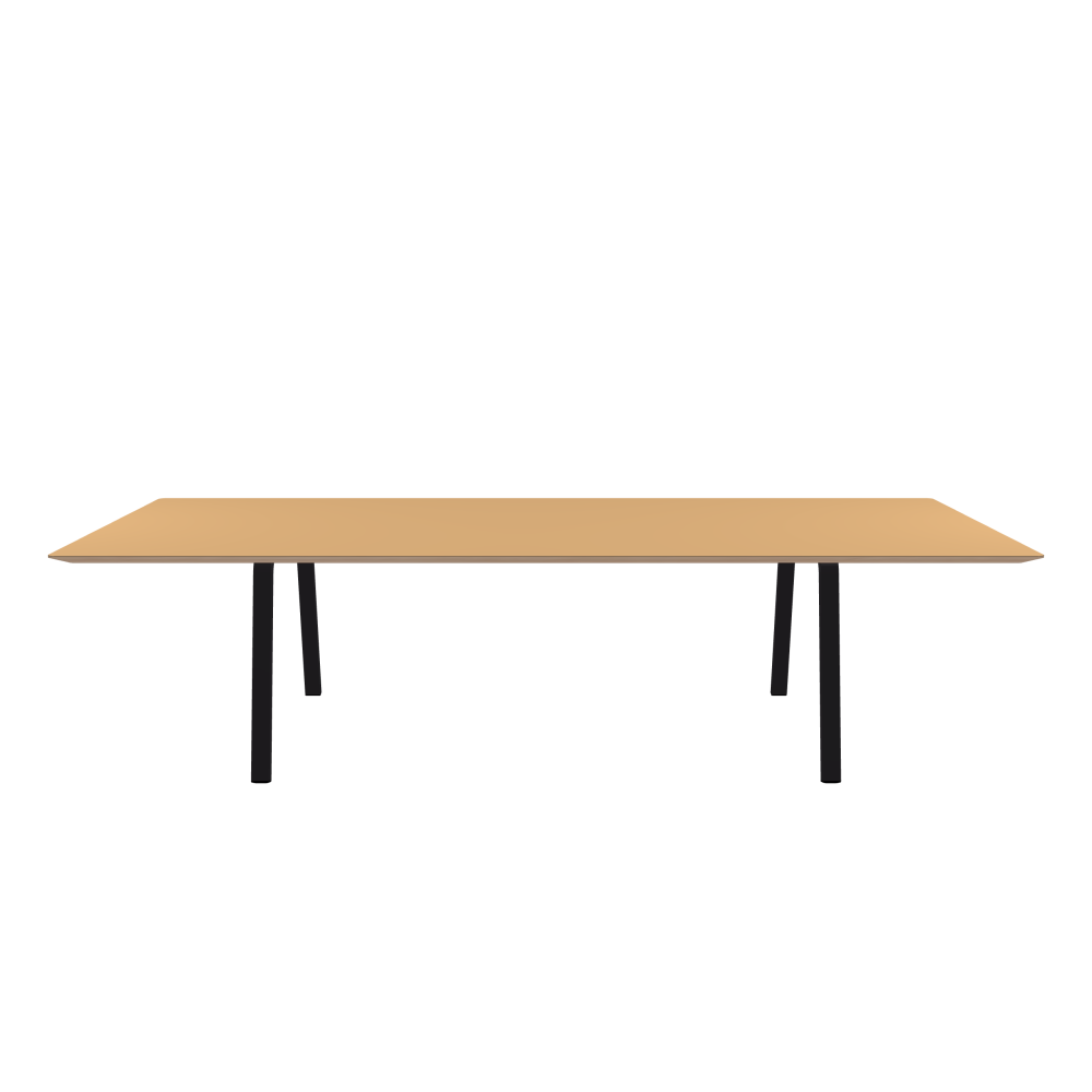 DIN Tisch - Form Eckig - Länge 300,00 cm - Tiefe 140,00 cm - Radius 2,60 cm - Stärke 2,9 cm - Freiformfläche 1.00000000 - Oberseite Linoleum, 4001 Clay - Kern Multiplex Birke - Kantenschräge 25° / DIN Tischgestell - Materialien und Farben Pulverbeschichteter Stahl, Jet Black (RAL 9005) - Breite L - Set 2 Stück