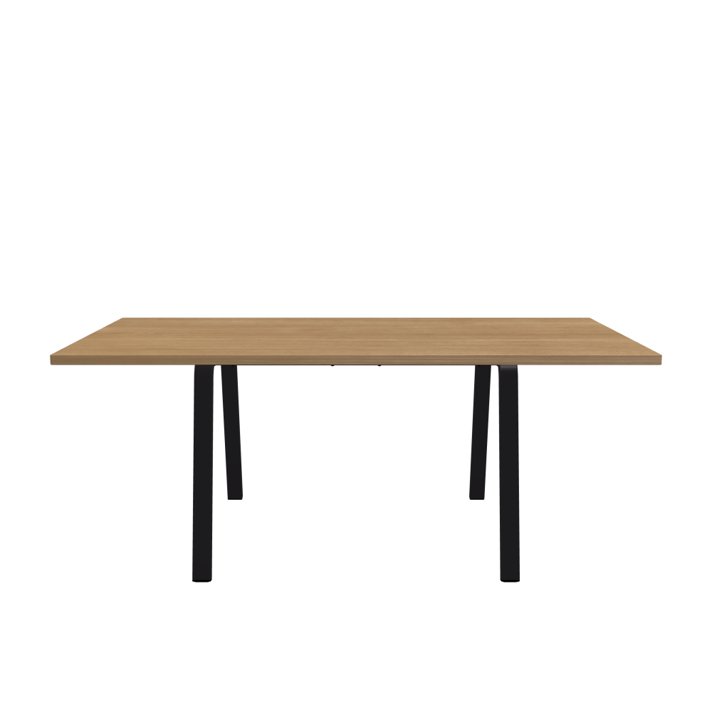 DIN Tisch - Form Eckig - Länge 190,00 cm - Tiefe 100,00 cm - Radius 1,00 cm - Stärke 2,9 cm - Oberseite Holzfurnier, Eiche - Kern Stäbchenplatte - Kante Holz, Eiche - Kantenschräge 90° / DIN Tischgestell - Materialien und Farben Pulverbeschichteter Stahl, Jet Black (RAL 9005) - Breite M - Set 2 Stück