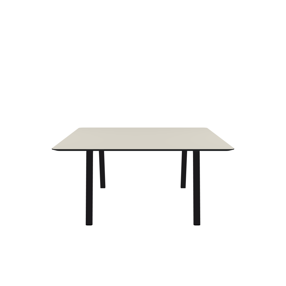 DIN Tisch - Form Eckig - Länge 160,00 cm - Tiefe 160,00 cm - Radius 5,00 cm - Stärke 2,1 cm - Freiformfläche 1.00000000 - Oberseite Linoleum, 4176 Mushroom - Kern MDF - Kante MDF, Schwarz - Kantenschräge 25° / DIN Tischgestell - Materialien und Farben Pulverbeschichteter Stahl, Jet Black (RAL 9005) - Breite XL - Set 2 Stück