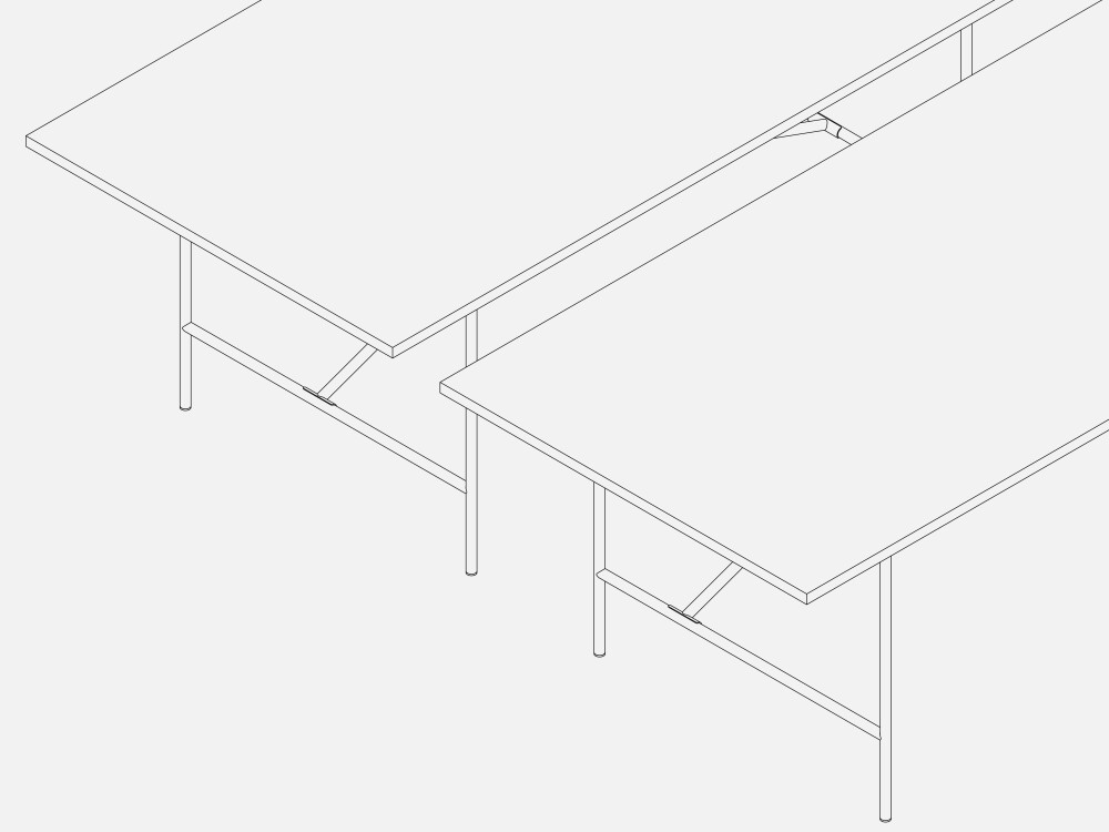 Zwei E2-Tische mit mittiger und versetzter Kreuzstrebe