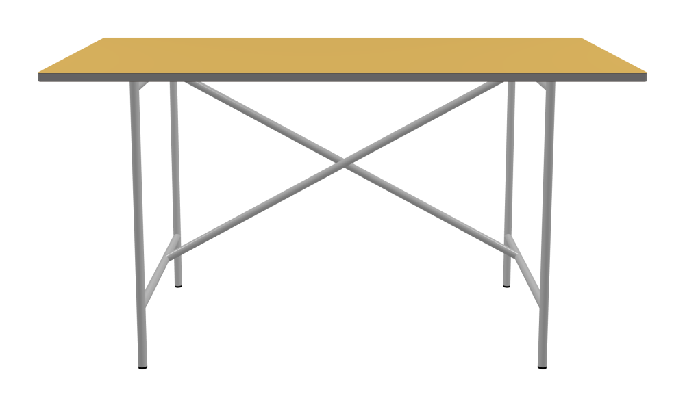 E2 Tisch - Form Eckig - Länge 140,00 cm - Tiefe 70,00 cm - Radius 1,00 cm - Stärke 2,1 cm - Freiformfläche 1.00000000 - Oberseite Linoleum, S588 Pure Linoleum - Kern MDF - Kante MDF, Grau - Kantenschräge 90° / E2 Tischgestell - Material und Farbe Stahl, Weißaluminium (RAL 9006) - Kreuzstreben Versetzt - Länge 100 cm - Breite 60 cm - Höhe 72 cm
