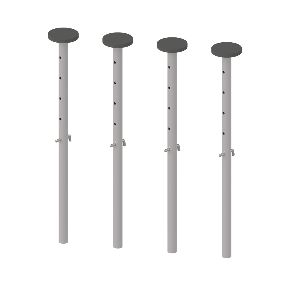 E2 Height Adjusters Long, in Steel, White aluminium (RAL 9006) with  Table Top Holders with Anti-Slide Cover