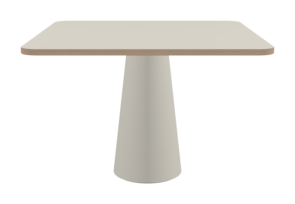 ALT Tisch - Form Eckig - Länge 110,00 cm - Tiefe 110,00 cm - Radius 8,00 cm - Stärke 2,6 cm - Freiformfläche 1.00000000 - Oberseite Linoleum, 4176 Mushroom - Kern Multiplex Birke - Kantenschräge 90° / ALT Tischsäule - Oberseite Linoleum, 4176 Mushroom - Größe S: Ø 36 × H 72 cm