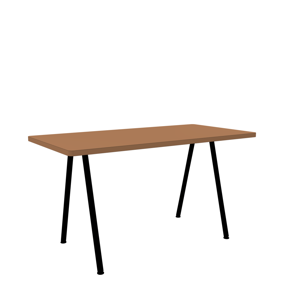 DIN PLUS Tisch - Form Eckig - Länge 140,00 cm - Tiefe 70,00 cm - Radius 2,60 cm - Stärke 3 cm - Oberseite Linoleum, 4003 Walnut - Kern Stäbchenplatte - Kante Linoleum, 4003 Walnut - Kantenschräge 90° / DIN PLUS Tischgestell - Materialien und Farben Pulverbeschichteter Stahl, Jet Black (RAL 9005) - Länge 106 cm - Breite XS - Tischbeinprofil Rund - Set 2 Stück