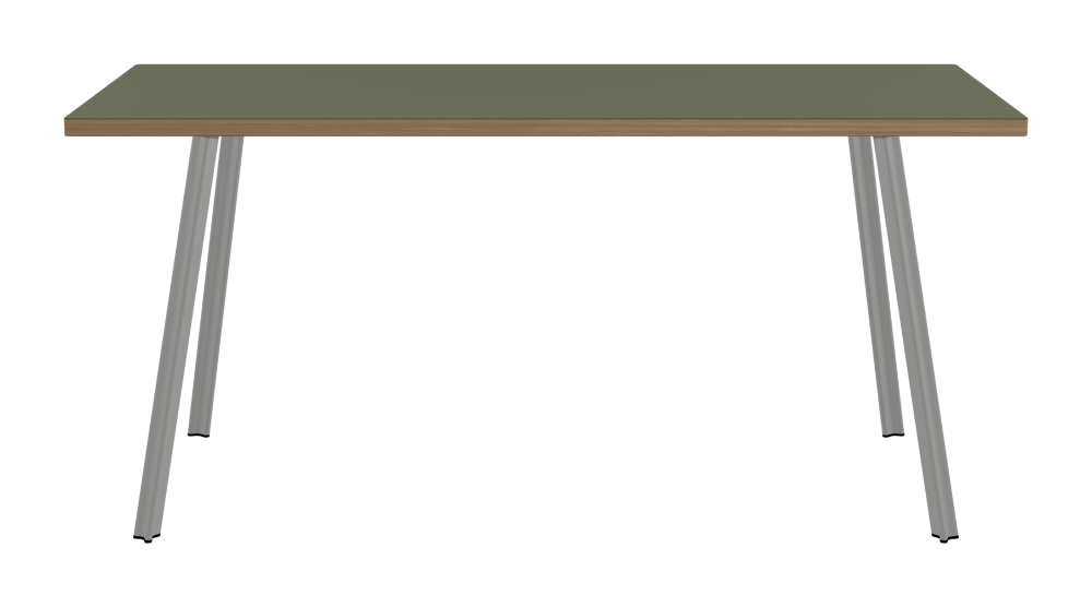 BEAM Tisch - Form Eckig - Länge 160,00 cm - Tiefe 70,00 cm - Radius 1,00 cm - Stärke 3 cm - Oberseite Linoleum, 4184 Olive - Kern Stäbchenplatte - Kante Holz, Eiche - Kantenschräge 90° / BEAM Tischbeine - Material und Farbe Aluminium, matt eloxiert - Profilgröße Klein - Höhe 71 cm - Set 4 Tischbeine