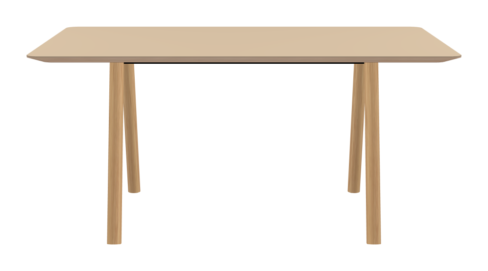 DIN PLUS Tisch - Form Eckig - Länge 160,00 cm - Tiefe 90,00 cm - Radius 5,00 cm - Stärke 2,9 cm - Freiformfläche 1.00000000 - Oberseite Linoleum, 4007 Macadamia - Kern Multiplex Birke - Kantenschräge 25° / DIN PLUS Tischgestell - Materialien und Farben Holz, Eiche, matt geölt - Länge 106 cm - Breite S - Tischbeinprofil Rund - Set 2 Stück