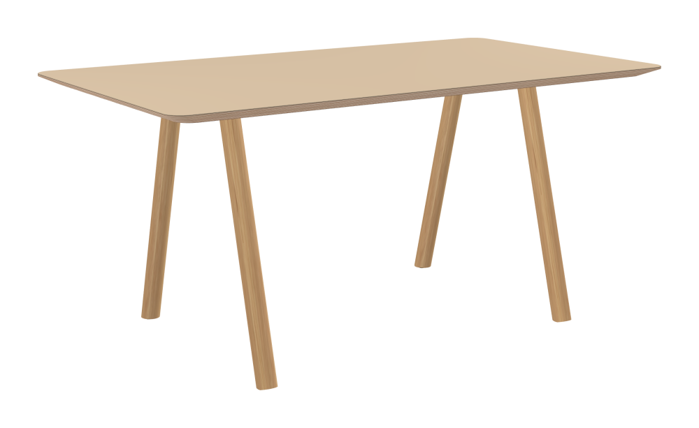 DIN PLUS Tisch - Form Eckig - Länge 160,00 cm - Tiefe 90,00 cm - Radius 5,00 cm - Stärke 2,9 cm - Freiformfläche 1.00000000 - Oberseite Linoleum, 4007 Macadamia - Kern Multiplex Birke - Kantenschräge 25° / DIN PLUS Tischgestell - Materialien und Farben Holz, Eiche, matt geölt - Länge 106 cm - Breite S - Tischbeinprofil Rund - Set 2 Stück