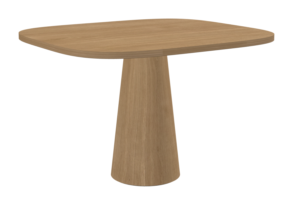 ALT Table - Shape Superellipse - Length 115.00 cm - Width 100.00 cm - Superellipse Exponent 4.00  - Thickness 2.9 cm - Freeform 1.00000000 - Surface Wood Veneer, Oak - Core Laminboard - Edge Wood, Oak - Profile Edge 90° / ALT Table Stand - Surface Wood Veneer, Oak - Size S: Ø 36 × H 72 cm