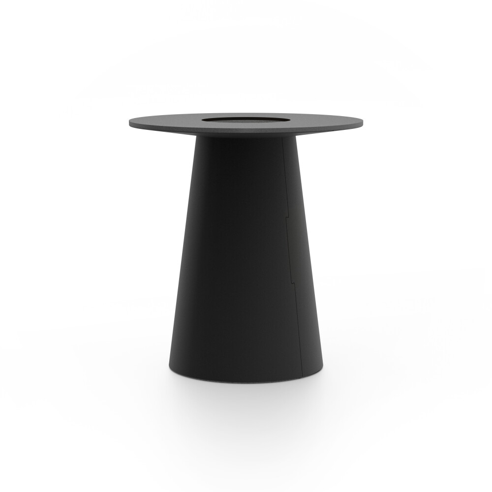 ALT (All Linoleum Table) cone-shaped table base lined with linoleum (4023 Nero), L Ø 45 cm, designed by Keiji Takeuchi