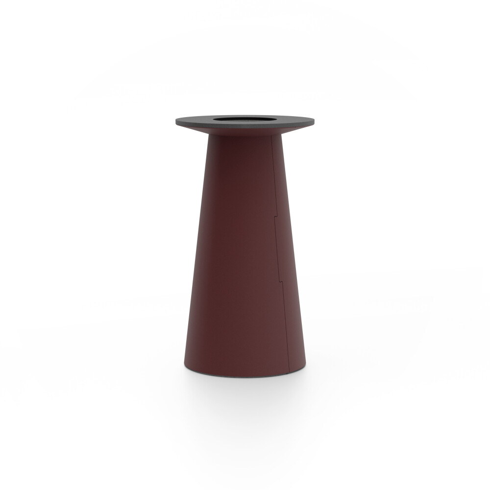 ALT (All Linoleum Table) cone-shaped table base lined with linoleum (4154 Burgundy), S Ø 36 cm, designed by Keiji Takeuchi