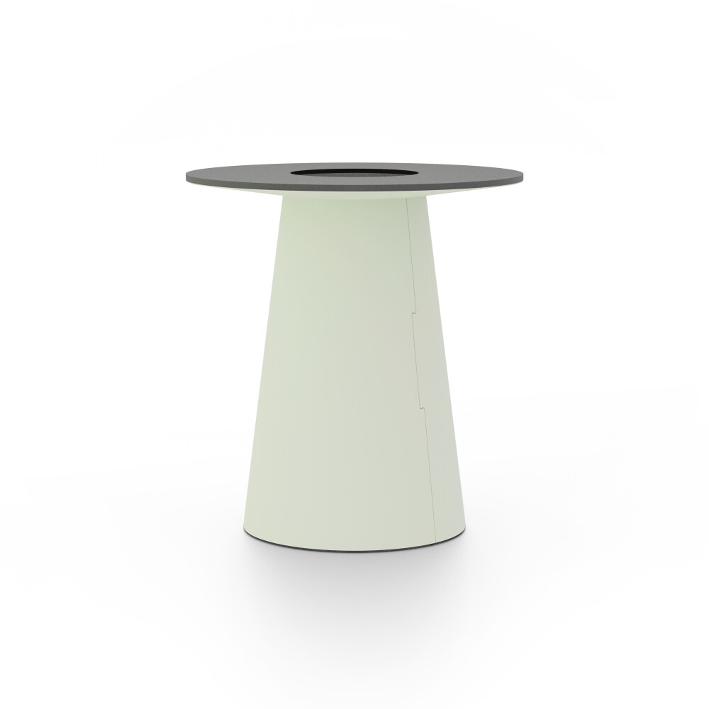 ALT (All Linoleum Table) cone-shaped table base lined with linoleum (4183 Pistachio), L Ø 45 cm, designed by Keiji Takeuchi