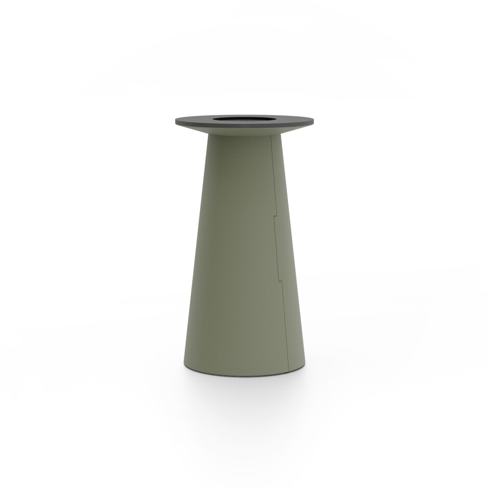 ALT (All Linoleum Table) cone-shaped table base lined with linoleum (4184 Olive), S Ø 36 cm, designed by Keiji Takeuchi