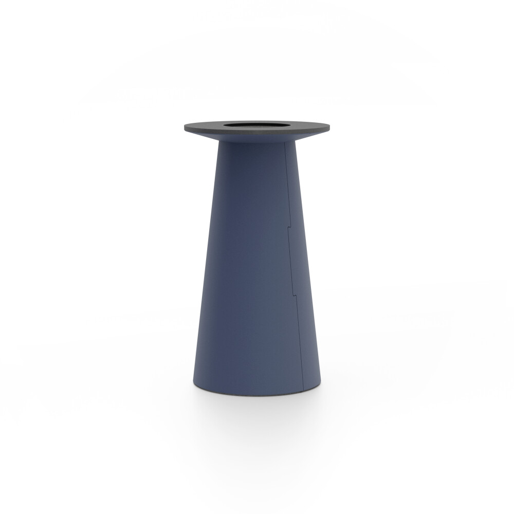 ALT (All Linoleum Table) cone-shaped table base lined with linoleum (4179 Smokey Blue), S Ø 36 cm, designed by Keiji Takeuchi