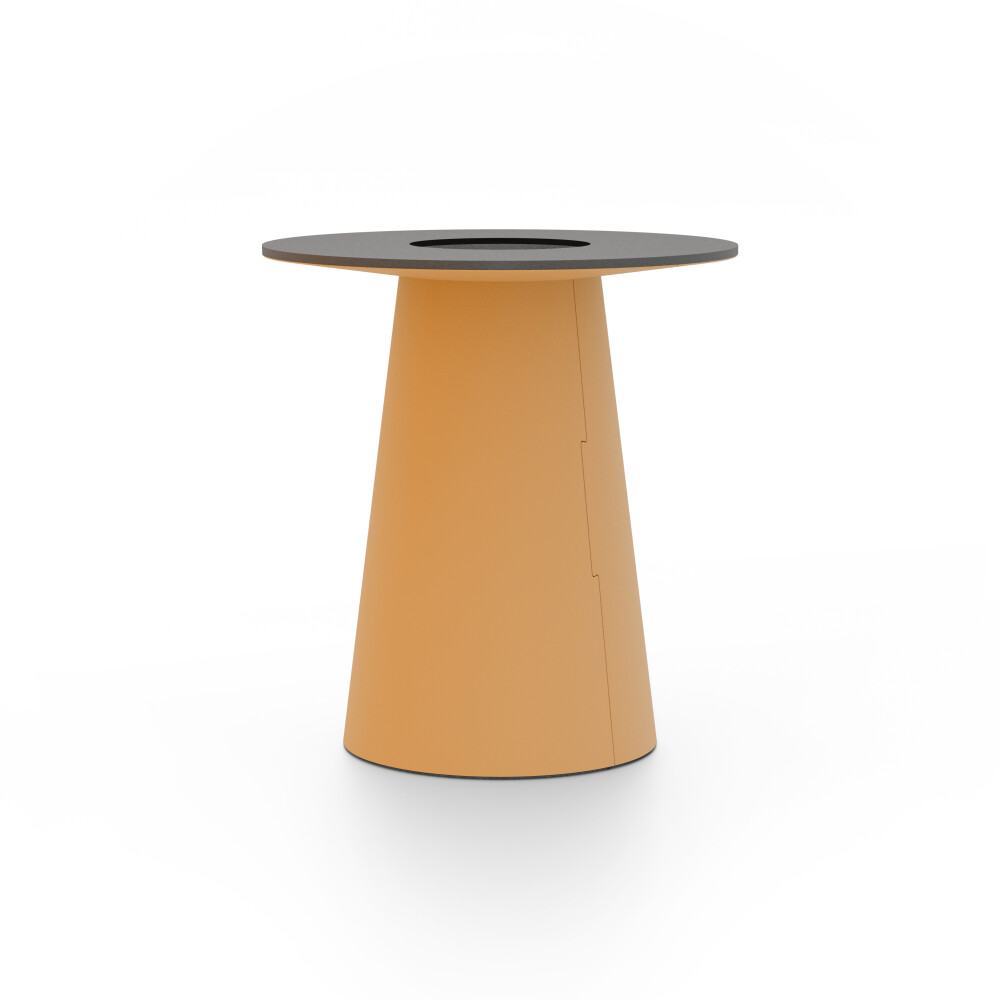 ALT (All Linoleum Table) cone-shaped table base lined with linoleum (4002 Leather), L Ø 45 cm, designed by Keiji Takeuchi