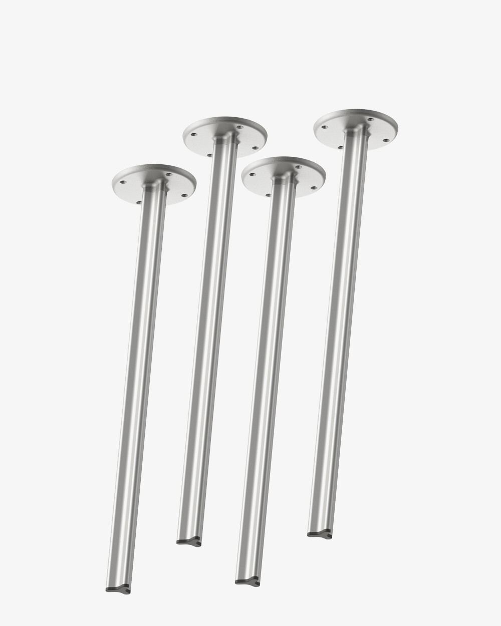 Drei Beam Tischbeine in Aluminium in Standardlänge mit runden Plattentraegern.