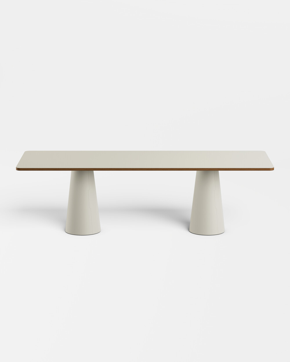 Kleiner ALT Konferenztisch von Faust mit beiger Linoleumplatte und zwei konischen Tischfüßen in Beige.