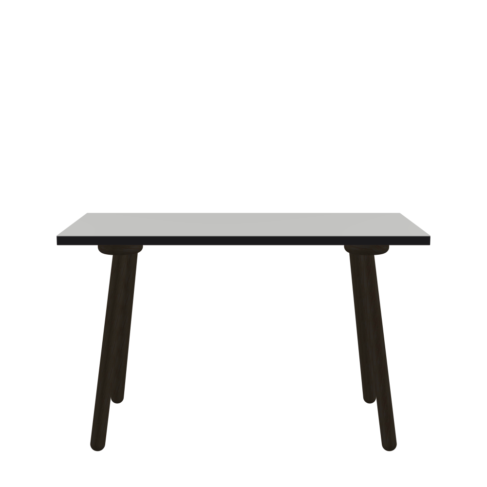 MT2 Tisch - Form Eckig - Länge 120,00 cm - Tiefe 60,00 cm - Radius 0,30 cm - Stärke 3 cm - Oberseite Linoleum, 4175 Pebble - Kern Stäbchenplatte - Kante Linoleum, 4166 Charcoal - Kantenschräge 90° / MT2 Tischbeine - Material und Farbe Holz, Eiche, schwarz gebeizt, matt geölt - Set 4 Tischbeine