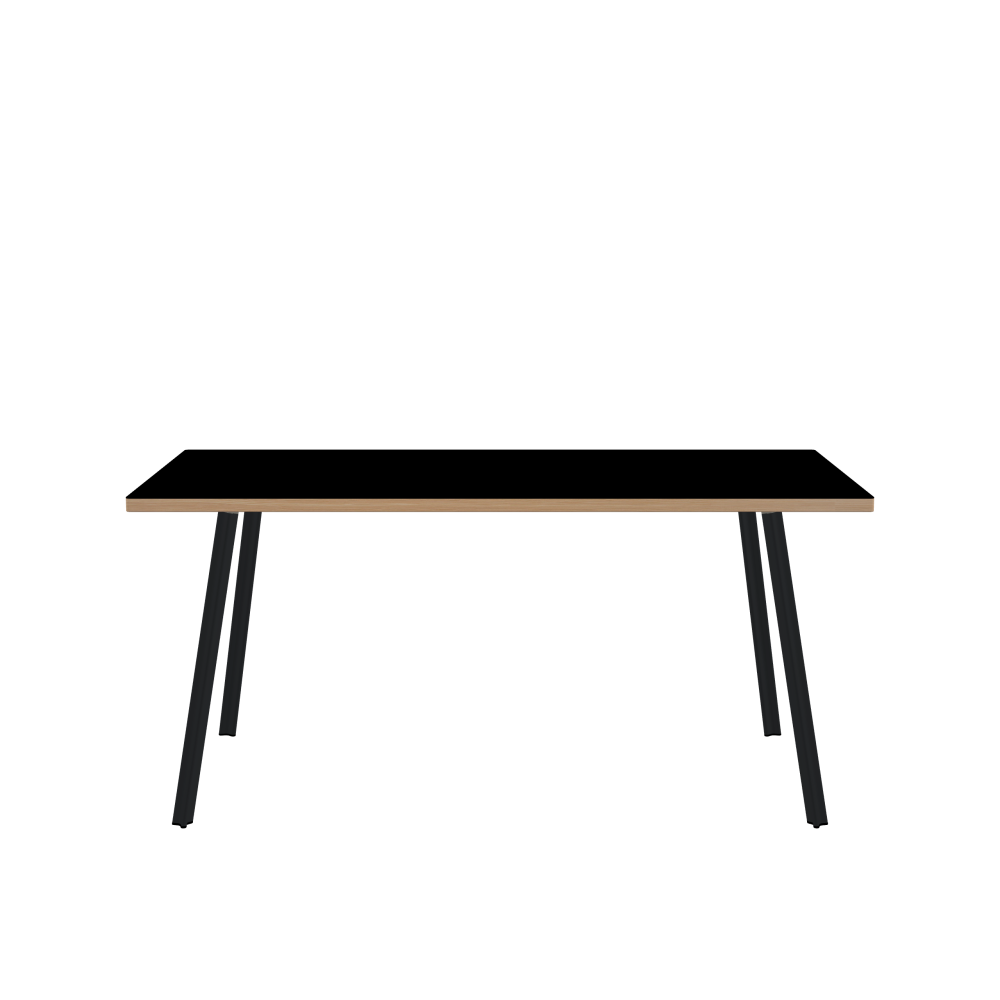 BEAM Tisch - Form Eckig - Länge 160,00 cm - Tiefe 80,00 cm - Radius 1,00 cm - Stärke 3 cm - Oberseite Linoleum, 4023 Nero - Kern Stäbchenplatte - Kante Holz, Lärche - Kantenschräge 90° / BEAM Tischbeine - Material und Farbe Aluminium, pulverbeschichtet, Schwarzgrau (RAL 7021) - Profilgröße Klein - Höhe 71 cm - Set 4 Tischbeine