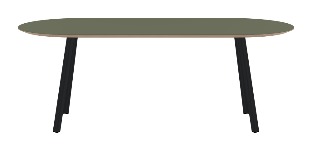 BEAM Tisch - Form Eckig - Länge 200,00 cm - Tiefe 85,00 cm - Radius 42,50 cm - Stärke 2,6 cm - Freiformfläche 1.00000000 - Oberseite Linoleum, 4184 Olive - Kern Multiplex Birke - Kantenschräge 25° / BEAM Tischbeine - Material und Farbe Aluminium, pulverbeschichtet, Schwarzgrau (RAL 7021) - Profilgröße Normal - Höhe 71 cm - Set 4 Tischbeine