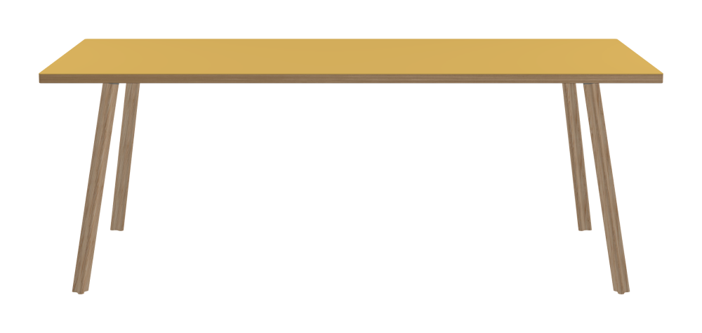 BEAM Tisch - Form Eckig - Länge 200,00 cm - Tiefe 85,00 cm - Radius 1,00 cm - Stärke 3 cm - Oberseite Linoleum, S588 Pure Linoleum - Kern Stäbchenplatte - Kante Holz, Eiche - Kantenschräge 90° / BEAM Tischbeine - Material und Farbe Holz, Eiche, matt geölt - Profilgröße Normal - Höhe 71 cm - Set 4 Tischbeine