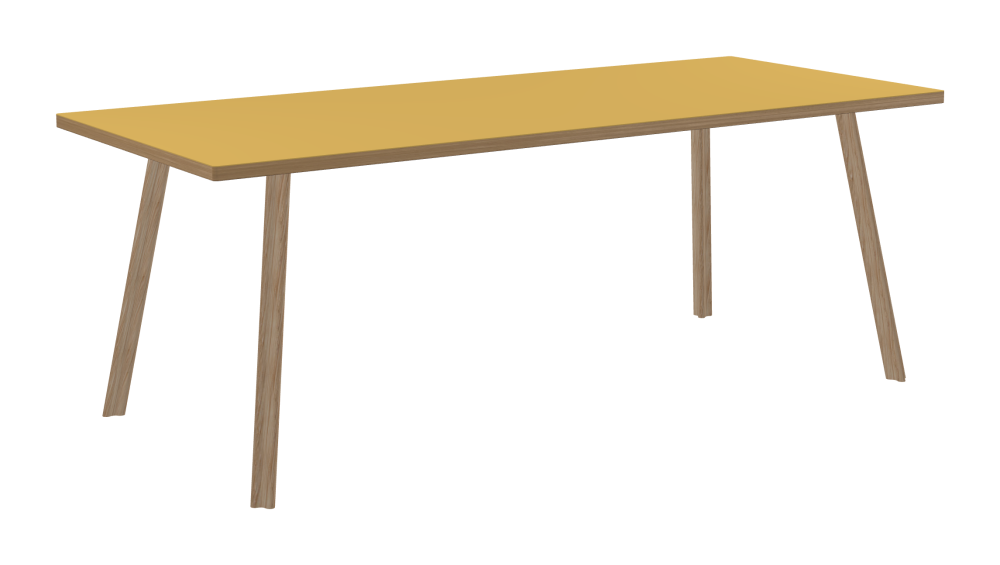 BEAM Tisch - Form Eckig - Länge 200,00 cm - Tiefe 85,00 cm - Radius 1,00 cm - Stärke 3 cm - Oberseite Linoleum, S588 Pure Linoleum - Kern Stäbchenplatte - Kante Holz, Eiche - Kantenschräge 90° / BEAM Tischbeine - Material und Farbe Holz, Eiche, matt geölt - Profilgröße Normal - Höhe 71 cm - Set 4 Tischbeine