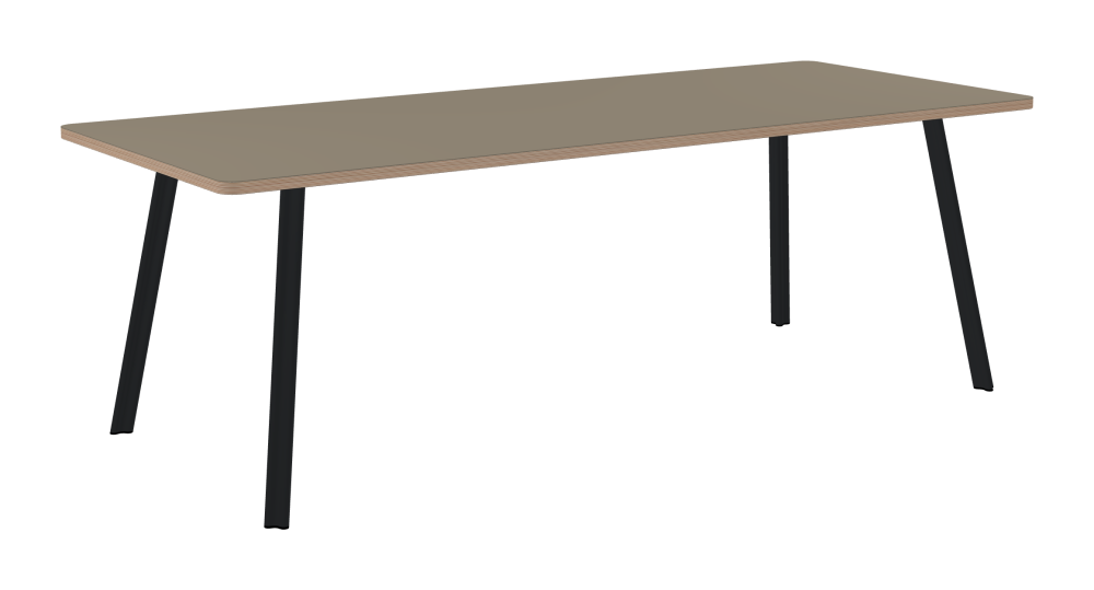 BEAM Tisch - Form Eckig - Länge 220,00 cm - Tiefe 90,00 cm - Radius 4,00 cm - Stärke 2,6 cm - Freiformfläche 1.00000000 - Oberseite Linoleum, 4011 Taupe - Kern Multiplex Birke - Kantenschräge 90° / BEAM Tischbeine - Material und Farbe Aluminium, pulverbeschichtet, Schwarzgrau (RAL 7021) - Profilgröße Normal - Höhe 71 cm - Set 4 Tischbeine