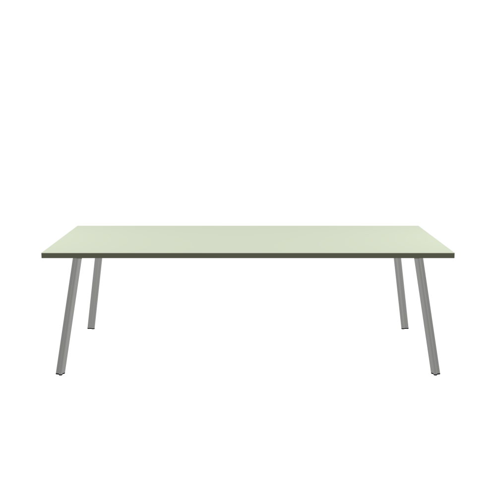 BEAM Tisch - Form Eckig - Länge 240,00 cm - Tiefe 120,00 cm - Radius 0,30 cm - Stärke 3 cm - Oberseite Linoleum, 4183 Pistachio - Kern Stäbchenplatte - Kante Linoleum, 4184 Olive - Kantenschräge 90° / BEAM Tischbeine - Material und Farbe Aluminium, matt eloxiert - Profilgröße Normal - Höhe 71 cm - Set 4 Tischbeine