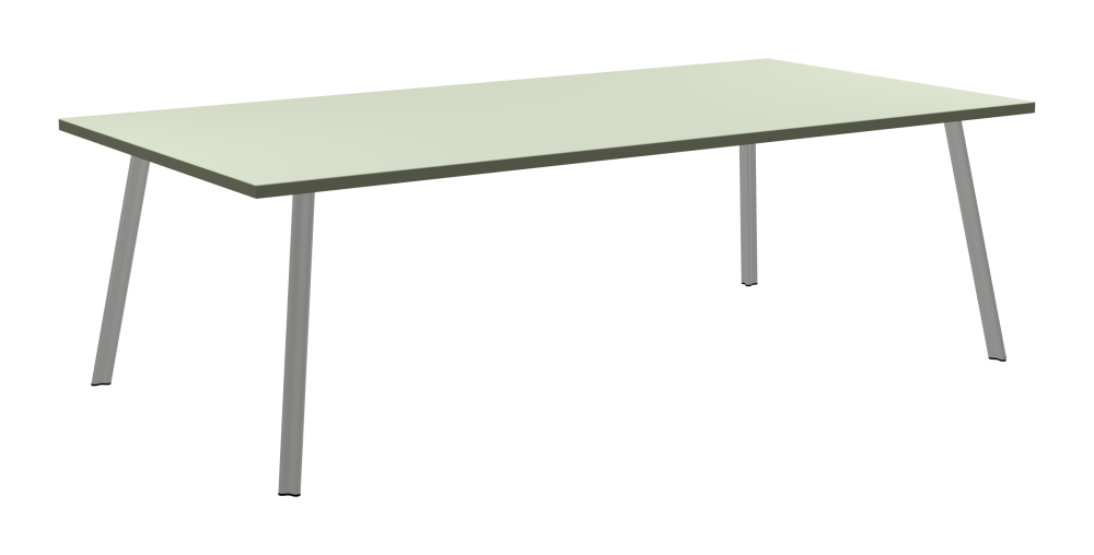 BEAM Tisch - Form Eckig - Länge 240,00 cm - Tiefe 120,00 cm - Radius 0,30 cm - Stärke 3 cm - Oberseite Linoleum, 4183 Pistachio - Kern Stäbchenplatte - Kante Linoleum, 4184 Olive - Kantenschräge 90° / BEAM Tischbeine - Material und Farbe Aluminium, matt eloxiert - Profilgröße Normal - Höhe 71 cm - Set 4 Tischbeine