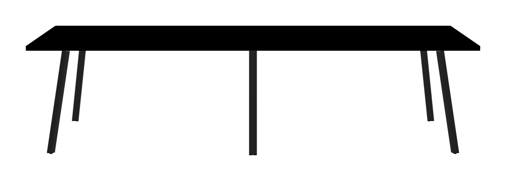 BEAM Tisch - Form Eckig - Länge 300,00 cm - Tiefe 100,00 cm - Radius 0,30 cm - Stärke 3 cm - Oberseite Linoleum, 4023 Nero - Kern Stäbchenplatte - Kante Linoleum, 4023 Nero - Kantenschräge 90° / BEAM Tischbeine - Material und Farbe Aluminium, pulverbeschichtet, Schwarzgrau (RAL 7021) - Profilgröße Normal - Höhe 71 cm - Set 6 Tischbeine