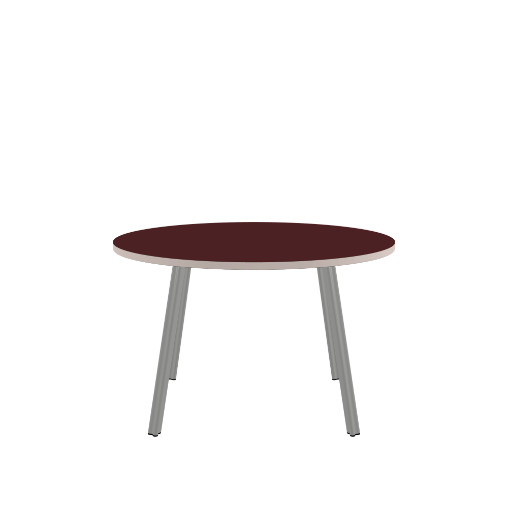 BEAM Tisch - Form Rund - Länge 120,00 cm - Tiefe 120,00 cm - Stärke 3 cm - Freiformfläche 1.00000000 - Oberseite Linoleum, 4154 Burgundy - Kern Stäbchenplatte - Kante Linoleum, 4185 Powder – Auslaufmodell - Kantenschräge 90° / BEAM Tischbeine - Material und Farbe Aluminium, matt eloxiert - Profilgröße Normal - Höhe 71 cm - Set 4 Tischbeine