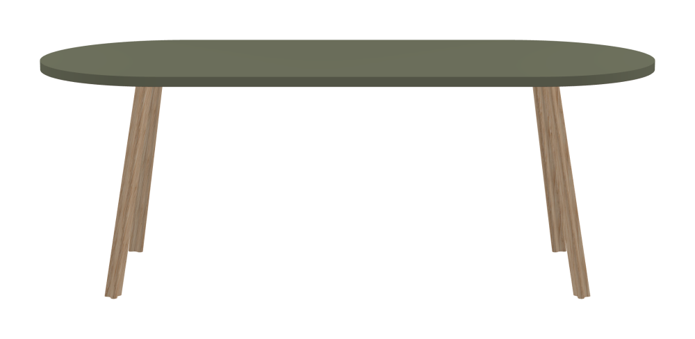 BEAM Tisch - Form Eckig - Länge 200,00 cm - Tiefe 85,00 cm - Radius 42,50 cm - Stärke 3 cm - Freiformfläche 1.00000000 - Oberseite Linoleum, 4184 Olive - Kern Stäbchenplatte - Kante Linoleum, 4184 Olive - Kantenschräge 90° / BEAM Tischbeine - Material und Farbe Holz, Eiche, matt geölt - Profilgröße Normal - Höhe 71 cm - Set 4 Tischbeine