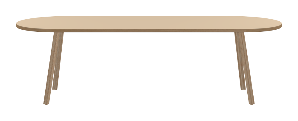 BEAM Tisch - Form Eckig - Länge 250,00 cm - Tiefe 85,00 cm - Radius 42,50 cm - Stärke 3 cm - Freiformfläche 1.00000000 - Oberseite Linoleum, 4007 Macadamia - Kern Stäbchenplatte - Kante Holz, Eiche - Kantenschräge 90° / BEAM Tischbeine - Material und Farbe Holz, Eiche, matt geölt - Profilgröße Normal - Höhe 71 cm - Set 4 Tischbeine