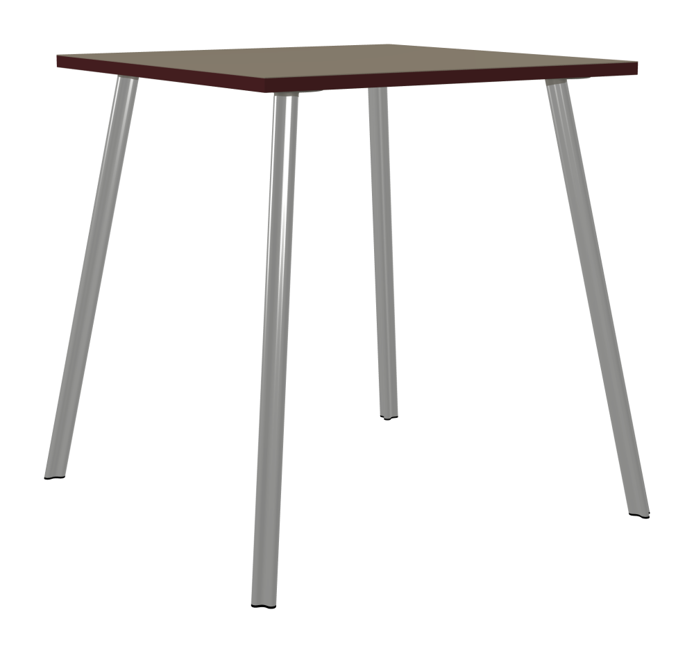 BEAM Tisch - Form Eckig - Länge 100,00 cm - Tiefe 100,00 cm - Radius 0,30 cm - Stärke 3 cm - Oberseite Linoleum, 4011 Taupe - Kern Stäbchenplatte - Kante Linoleum, 4154 Burgundy - Kantenschräge 90° / BEAM Tischbeine - Material und Farbe Aluminium, matt eloxiert - Profilgröße Normal - Höhe 102 cm - Set 4 Tischbeine