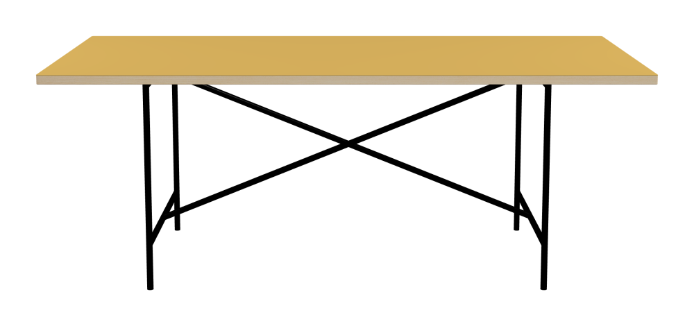 E2 Tisch - Form Eckig - Länge 200,00 cm - Tiefe 100,00 cm - Radius 1,00 cm - Stärke 3 cm - Oberseite Linoleum, S588 Pure Linoleum - Kern Stäbchenplatte - Kante Holz, Esche - Kantenschräge 90° / E2 Tischgestell - Material und Farbe Stahl, Tiefschwarz (RAL 9005) - Kreuzstreben Mittig - Länge 135 cm - Breite 78 cm - Höhe 72 cm