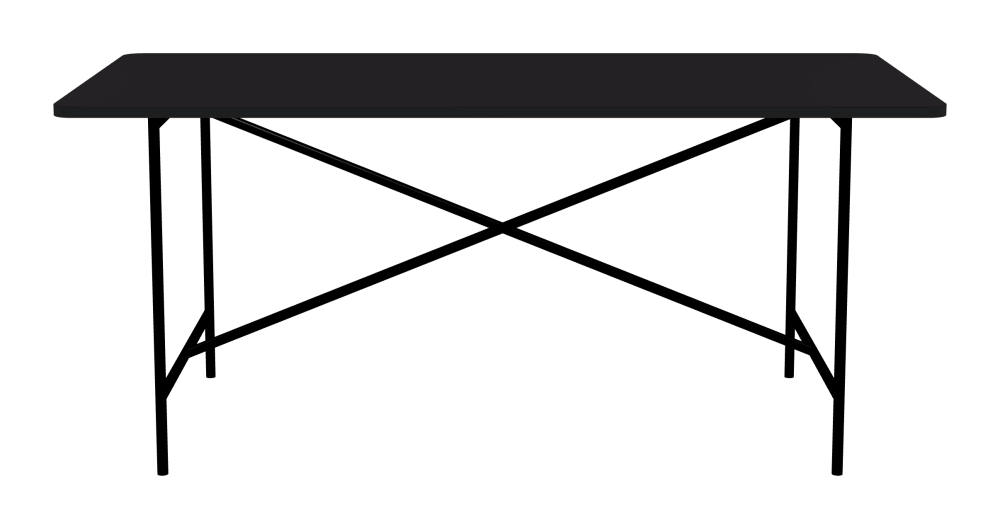 E2 Tisch - Form Eckig - Länge 170,00 cm - Tiefe 80,00 cm - Radius 4,00 cm - Stärke 2,1 cm - Freiformfläche 1.00000000 - Oberseite Linoleum, 4166 Charcoal - Kern MDF - Kante MDF, Schwarz - Kantenschräge 90° / E2 Tischgestell - Material und Farbe Stahl, Tiefschwarz (RAL 9005) - Kreuzstreben Mittig - Länge 135 cm - Breite 70 cm - Höhe 72 cm