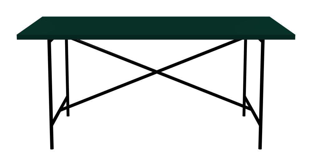 E2 Tisch - Form Eckig - Länge 170,00 cm - Tiefe 90,00 cm - Radius 0,30 cm - Stärke 3 cm - Oberseite Linoleum, 4174 Conifer - Kern Stäbchenplatte - Kante Linoleum, 4174 Conifer - Kantenschräge 90° / E2 Tischgestell - Material und Farbe Stahl, Tiefschwarz (RAL 9005) - Kreuzstreben Mittig - Länge 135 cm - Breite 78 cm - Höhe 72 cm