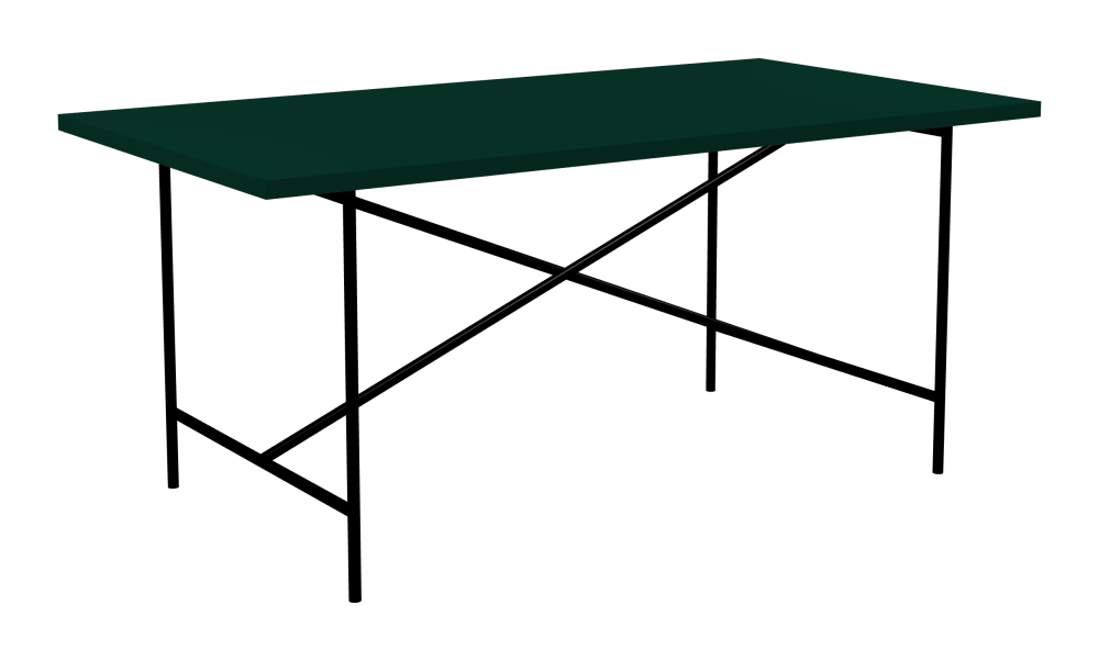 E2 Tisch - Form Eckig - Länge 170,00 cm - Tiefe 90,00 cm - Radius 0,30 cm - Stärke 3 cm - Oberseite Linoleum, 4174 Conifer - Kern Stäbchenplatte - Kante Linoleum, 4174 Conifer - Kantenschräge 90° / E2 Tischgestell - Material und Farbe Stahl, Tiefschwarz (RAL 9005) - Kreuzstreben Mittig - Länge 135 cm - Breite 78 cm - Höhe 72 cm