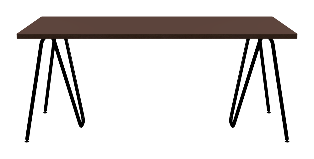 SINUS Tisch - Form Eckig - Länge 180,00 cm - Tiefe 90,00 cm - Radius 1,00 cm - Stärke 3 cm - Oberseite Linoleum, 4009 Espresso - Kern Stäbchenplatte - Kante Holz, Räuchereiche - Kantenschräge 90° / SINUS Tischböcke - Material und Farbe Stahl, Pulverbeschichtet, Tiefschwarz (RAL 9005) - Größe L: L 74 × B 36 × H 72 cm