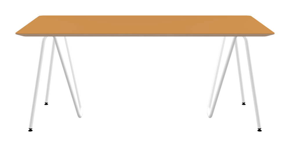SINUS Tisch - Form Eckig - Länge 180,00 cm - Tiefe 100,00 cm - Radius 4,00 cm - Stärke 2,6 cm - Freiformfläche 1.00000000 - Oberseite Linoleum, 4002 Leather - Kern Multiplex Birke - Kantenschräge 25° / SINUS Tischböcke - Material und Farbe Stahl, Pulverbeschichtet, Verkehrsweiß (RAL 9016) - Größe L: L 74 × B 36 × H 72 cm
