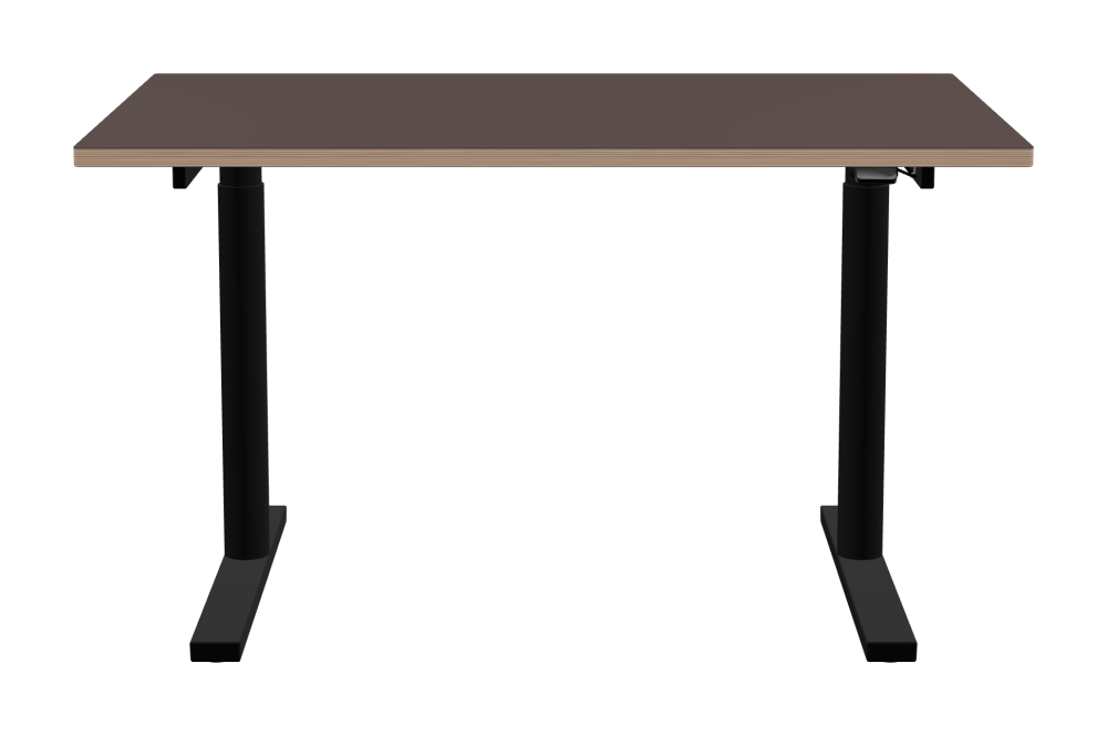 ATS Desk - Shape Square - Length 130.00 cm - Width 80.00 cm - Radius 1.00 cm - Thickness 2.6 cm - Freeform 1.00000000 - Surface Linoleum, 4172 Mauve - Core Birch Plywood - Profile Edge 90° / ATS Desk Frame - Material and Colour Powder coated, Jet black (RAL 9005) - Size L 106 × W 71 cm - Lifting Columns Round - Control Unit Standard